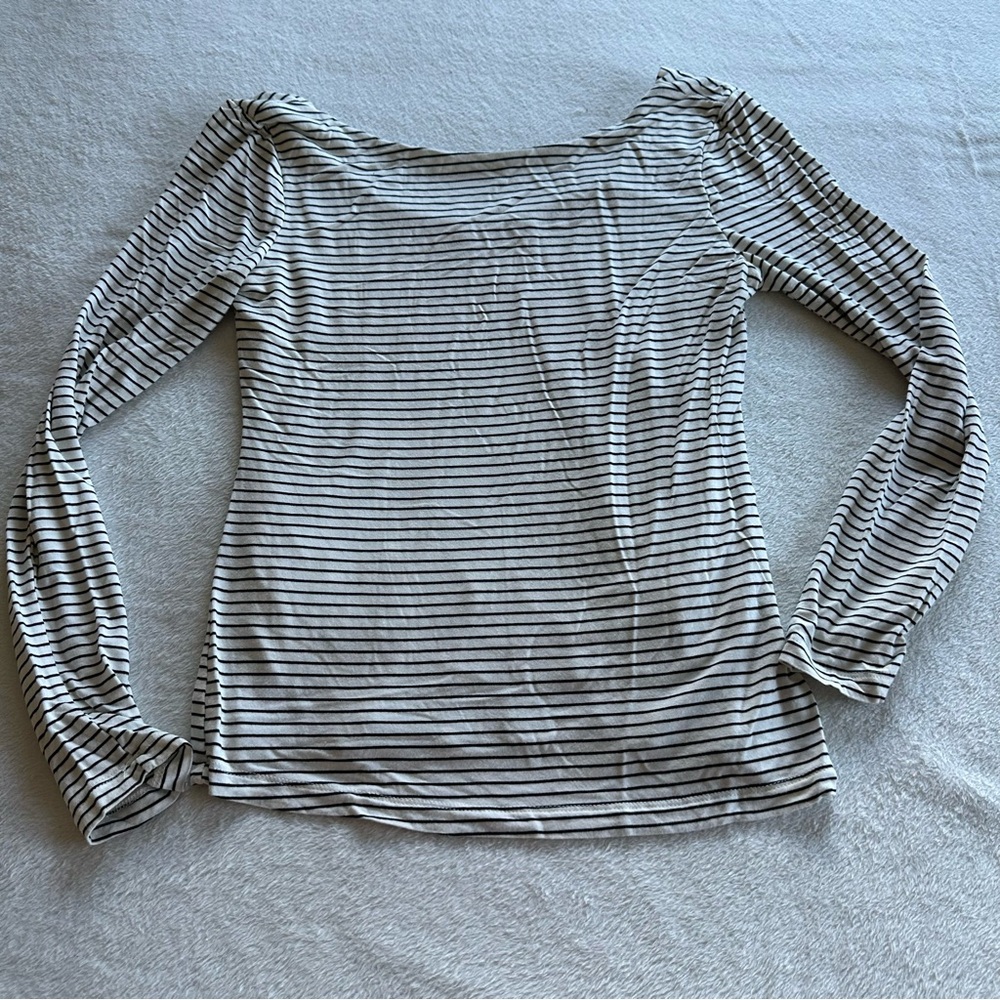 CJLA Carly Jean Los Angeles Harper Long Sleeve Tee Black White Striped Blouse